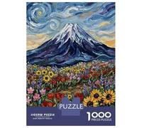 Puzzle De 1000 Pièces pour Adultes Impressionist Mountain Landscape with Flowers Puzzle pour Adultes, Jeu De Réflexion, Assemblage De Motifs, Difficile Et Stimulant 70x50cm/1000pcs