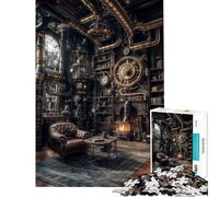 Puzzle de 1000 pièces pour Adultes intérieur de bibliothèque Steampunk avec Fauteuil Jouet de 1000 pièces décoration Murale Anti-Stress Cadeau d'anniversaire Cadeau de Voyage (50x75cm)