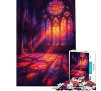 Puzzle de 1000 pièces pour Adultes Intérieur de cathédrale en vitrail Jeu Anti-Stress Améliore la mémoire Cadeau de Noël ou d'anniversaire (Dimensions 38x52cm)