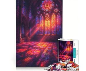 Puzzle de 1000 pièces pour Adultes intérieur de cathédrale en vitrail Jeu éducatif défi Stimulant renforce Les Liens d'amour Entre Couples 50x75cm