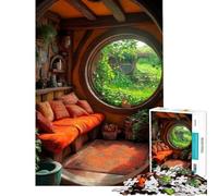 Puzzle de 1000 pièces pour Adultes Intérieur de la Maison de Hobbit Jeu de société Familial pour Adultes Passe-Temps Facile et Stimulant (Dimensions 50x75cm)