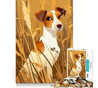 Puzzle de 1000 pièces pour Adultes Jack Russell Terrier dans Un Champ de blé Illustration Minimaliste Découpe de qualité supérieure Jeu Amusant et Stimulant pour Le Cerveau Cadeau de Noël apaisant