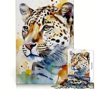 Puzzle de 1000 pièces pour Adultes, Jaguar Peint à l'aquarelle, idéal pour développer la logique, pour Un Divertissement Occasionnel, Bords Nets, Parfait pour Noël (38x52cm)