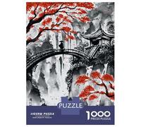 Puzzle De 1000 Pièces pour Adultes Japanese Bridge Ink Wash Jeu De Réflexion Casse-tête Décoration Intérieure Cadeaux Uniques d'anniversaire Et De Noël 52x38cm/1000pcs