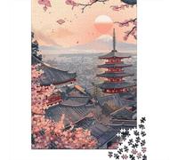 Puzzle De 1000 Pièces pour Adultes Japanese Pagoda Sunset Puzzles pour Adultes - Décoration Murale - Décoration Intérieure - Cadeaux Uniques d'anniversaire Et De Noël 70x50cm/1000pcs