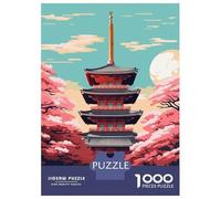 Puzzle De 1000 Pièces pour Adultes Japanese Temple Sakura Art Puzzle Casse-tête Jeu De Rapidité Activités Amusantes À La Maison 70x50cm/1000pcs