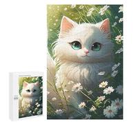 Puzzle de 1000 pièces pour Adultes - Jardin de Marguerites et Chat Blanc - Puzzle éducatif et Amusant inspiré des Dessins animés Japonais, Jouet pour garçons et Filles, 26 x 38 cm