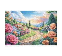 Puzzle De 1000 Pièces pour Adultes Jardin de Roses Path 75x50cm Durable Réutilisable Cadeau d'anniversaire Parfait pour Amateurs De Puzzle Famille Amis
