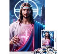 Puzzle de 1000 pièces pour Adultes Jésus à l'ère du néon Jeu de Construction Cadeau Amusant Jeu Familial Pièces de Formes aléatoires Parfaitement emboîtables Dimensions 50x75cm