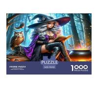 Puzzle de 1000 pièces pour Adultes - Jeu éducatif - Sorcière dans la forêt avec Hibou et Chaudron - Décoration Murale et Cadeau - 70 x 50 cm
