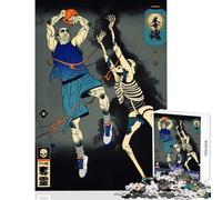 Puzzle de 1000 pièces pour Adultes Joueur de Basket Contre Squelette Style Ukiyo-e décoration Jouet Cadeau d'anniversaire Jeu Relaxant Collection d'artistes Beaux-Arts Dimensions 38x26cm