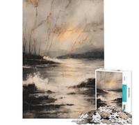 Puzzle de 1000 pièces pour Adultes Kintsugi Paysage côtier doré Activités Amusantes à la Maison Cadeaux pour Femmes Jeu de réflexion à partir de 14 Ans (38x26cm)