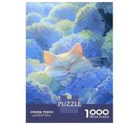 Puzzle De 1000 Pièces pour Adultes Kitty Sleep in Hydrangeas Puzzles pour Adultes Vacances À La Maison Tue-t-il Le Temps Chaque Pièce Est Unique - Un pour Les Joueurs 70x50cm/1000pcs
