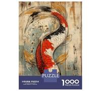 Puzzle De 1000 Pièces pour Adultes Koi Fish Art on Wood Panel Wooden Japanese Decor Puzzle pour Adultes Jeu Familial Défi Difficile Cadeaux d'anniversaire Et Cadeaux Uniques 52x38cm/1000pcs