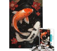 Puzzle de 1000 pièces pour Adultes Koi Harmony Rouge et Blanc Élégance Puzzles pour Adolescents Vacances à la Maison Tue-t-il Le Temps Aide à exercer Le Cerveau Cadeau d'anniversaire Unique (50x75cm)