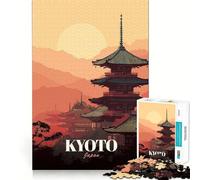 Puzzle de 1000 pièces pour Adultes Kyoto,Japon Pagode Coucher de Soleil Jeu de logique et d'art aux Bords précis Idéal pour Un Moment de détente et de Divertissement Cadeau Festif (38x26cm)