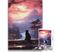 Puzzle de 1000 pièces pour Adultes « La Lune, Le Chat de la Nuit », inspiré du Japon, Un Jeu éducatif et Amusant pour Toute la Famille, Une Belle œuvre d'art à Offrir Dimensions : 50x75cm
