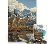 Puzzle de 1000 pièces pour Adultes La Meute de Loups au Bord du lac Jeu de réflexion et d'exercice,Assemblage Parfait,activité de Partage idéale pour Les Proches (38x26cm)