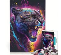 Puzzle de 1000 pièces pour Adultes La panthère excitée Jeu de Construction entraînez Votre Cerveau et Vos Mains avec Poster et fiche de Questions Assortis 38x26cm