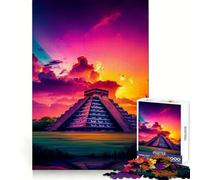Puzzle de 1000 pièces pour Adultes : la Pyramide de Chichen Itza au Coucher du Soleil Finitions impeccables Idéal pour Un Moment de détente Silencieux Parfait comme Cadeau d'anniversaire (38x26cm)