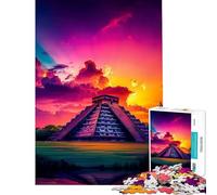 Puzzle de 1000 pièces pour Adultes la Pyramide de Chichen Itza au Coucher du Soleil Un Jeu Stimulant et Impossible Un pour Femmes et Hommes (Taille 38x26cm)