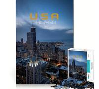 Puzzle de 1000 pièces pour Adultes : La Skyline de Chicago au crépuscule,Un Jeu d'adresse et de réflexion Amusant pour Passer Le Temps,idéal comme Cadeau d'anniversaire (38x26cm)