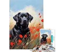 Puzzle de 1000 pièces pour Adultes Labrador dans Les Coquelicots Jeu Difficile et Stimulant Activité familiale Jeu Pratique à partir de 14 Ans (38x26cm)
