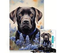 Puzzle de 1000 pièces pour Adultes Labrador Noir dans Les bleuets Décoration soignée,Jeu cognitif et Amusant,Jeu de Paix,activité d'anniversaire (50x75cm)