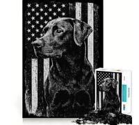 Puzzle de 1000 pièces pour Adultes,Labrador Noir et Drapeau américain,Finitions soignées,Jeu de réflexion,Divertissement Facile,décoration de Noël (50x75cm)