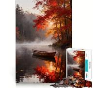 Puzzle de 1000 pièces pour Adultes Lac d'automne avec Bateau Jeu aux Bords Nets Stimulation Cognitive Jeu de Relaxation Cadeau Festif et Amusant (38x52cm)