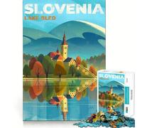 Puzzle de 1000 pièces pour Adultes Lac de Bled,Slovénie Jeu de logique Amusant et Fluide Scène de Noël (38x52cm)