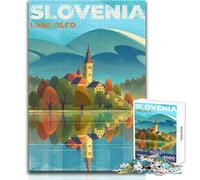 Puzzle de 1000 pièces pour Adultes - Lac de Bled, Slovénie - Jeu de réflexion Familial - Améliore la mémoire - Anti-Stress - Dimensions 38x26cm
