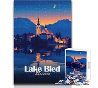 Puzzle de 1000 pièces pour Adultes - Lac de Bled, Slovénie, la Nuit - Jeu de réflexion Familial - Améliore la mémoire - Anti-Stress - Dimensions 50x75cm