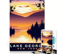 Puzzle de 1000 pièces pour Adultes Lac George,NY Découpe Parfaite Jeu de Concentration Amusant pour Un Moment de détente et de détente Cadeau d'anniversaire ou de Loisir (38x26cm)