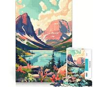 Puzzle de 1000 pièces pour Adultes Lac glaciaire du Montana Art Naturel Découpe Fine Jeu de réflexion et de Calme Décoration de Noël (50x75cm)