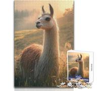 Puzzle de 1000 pièces pour Adultes - Lama dans Une Prairie dorée - Profitez d'un Moment de détente et de Relaxation - Assemblage Stable et découpe précise - Dimensions:38x52cm