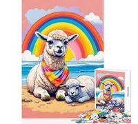 Puzzle de 1000 pièces pour Adultes Lama et Son Jeune Compagnon de Plage Jeu Anti-Stress pour Un Père Noël Secret Jeu éducatif Convient pour la décoration de Bureau Dimensions 38x52cm