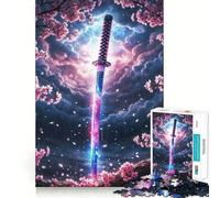 Puzzle de 1000 pièces pour Adultes Lame de la tempête Sakura,décoration élégante,activité cérébrale Amusante,Moment de détente,Cadeau de Loisirs Festif (50x75cm)