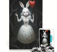 Puzzle de 1000 pièces pour Adultes Lapin Blanc avec Ballon en Forme de cœur inspiré d'Alice au Pays des Merveilles Jouet éducatif détente intellectuelle Collection d'artistes Beaux-Arts 38x52cm