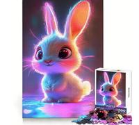 Puzzle de 1000 pièces pour Adultes Lapin Lumineux néon, Casse-tête et évasion, Motif à Assembler, Cadeau de Noël (38x52cm)