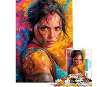 Puzzle de 1000 pièces pour Adultes Lara Corft avec éclaboussures de Peinture Jeu de Puzzle Familial Difficile et éducatif (Taille 38x52cm)