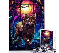 Puzzle de 1000 pièces pour Adultes Le Chat Anggora Nuit Sauvage Jeu de Construction Idée Cadeau et Divertissement Jeu de détente Renforce l'amour au Sein du Couple Dimensions 38x52cm