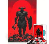 Puzzle de 1000 pièces pour Adultes Le Dernier Berserker - Guerrier Viking sur Un tas de crânes Jouet Anti-Stress décoration Parfaite avec Poster et fiche d'informations Assortis 50x75cm