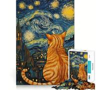 Puzzle de 1000 pièces pour Adultes Le Regard étoilé du Chat Jeu de précision et d'adresse mentale Amusant et Relaxant Cadeau Artistique de Noël (38x26cm)