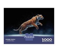 Puzzle De 1000 Pièces pour Adultes Leaping Tiger on Dark Background Puzzles pour Adultes - Jeu De Réflexion Amusant Et Humoristique, Difficile Et Stimulant 38x26cm/1000pcs
