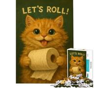 Puzzle de 1000 pièces pour Adultes Let's Roll Chat Rigolo Tenant du Papier Toilette Jeu Impossible Jeu éducatif défi Cadeau Amusant améliore la mémoire (Dimensions 38x26cm)