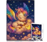 Puzzle de 1000 pièces pour Adultes - Licorne Arc-en-Ciel endormie sur Un Nuage Profitez de Moments de détente et de Calme Découpe Nette et résistante Jeu de Loisirs créatifs Dimensions 38x52cm