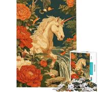Puzzle de 1000 pièces pour Adultes Licorne dans Un Paysage Floral avec Cascade Jeu de réflexion Décoration intérieure Cadeau Stimulant (Taille 38x26cm)