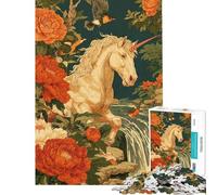 Puzzle de 1000 pièces pour Adultes Licorne dans Un Paysage Floral avec Cascade Jeu de réflexion Décoration intérieure Cadeau Stimulant (Taille 38x52cm)