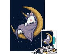 Puzzle de 1000 pièces pour Adultes Licorne endormie sur la Lune Défi intellectuel Jeu addictif en Famille Décoration Murale Cadeau Amusant (Dimensions 75x50cm)